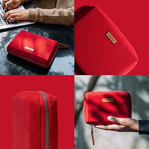 DailyObjects Large Travel Digital Accessories Storage Bag | Portable Gadget Organizer Case | Zippered Tech Kit Organizer Pouch - Red(Canvas) - Image 3