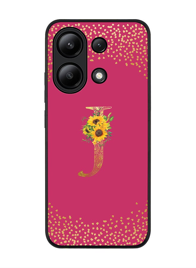 Stylizedd Rugged Black edge case for Xiaomi Redmi Note 13 4G, Custom Monogram Initial Letter Mandala Floral Pattern Alphabet - J ( Deep Pink Rose ) - Image 1