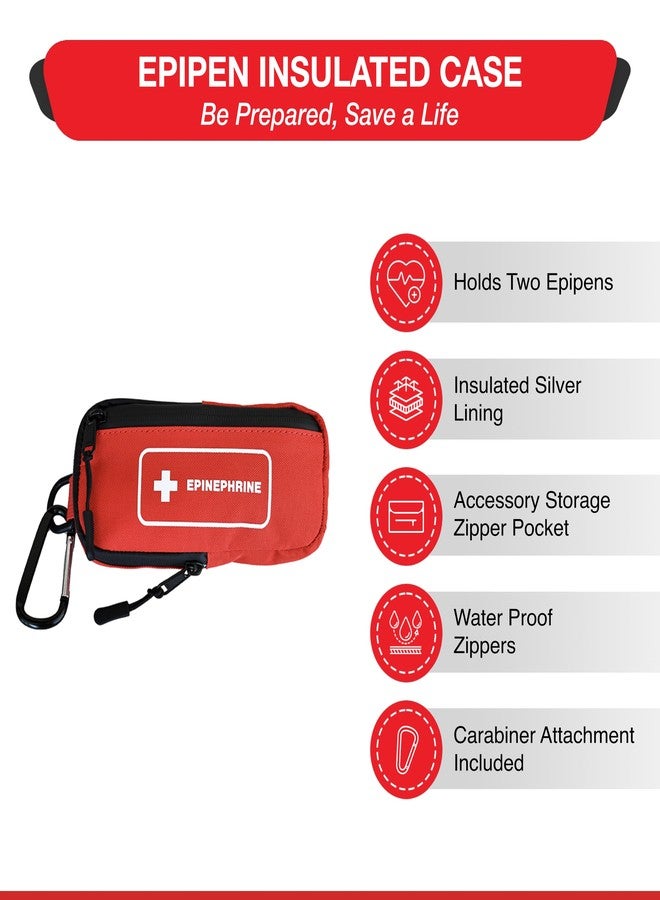 OVERDOSE KITS حقيبة حمل معزولة لأقلام الإبينفرين - تصميم نحيف يتسع لأقلام إبينفرين وملحقاتها - قماش متين مع حلقة تعليق وبطاقة هوية طبية (أحمر) - Image 2