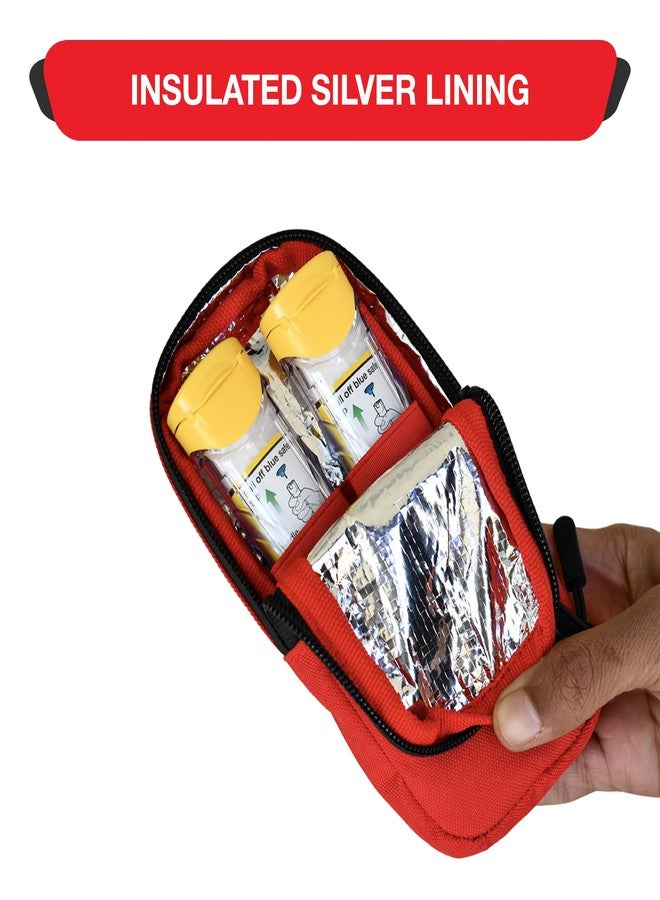 OVERDOSE KITS حقيبة حمل معزولة لأقلام الإبينفرين - تصميم نحيف يتسع لأقلام إبينفرين وملحقاتها - قماش متين مع حلقة تعليق وبطاقة هوية طبية (أحمر) - Image 5