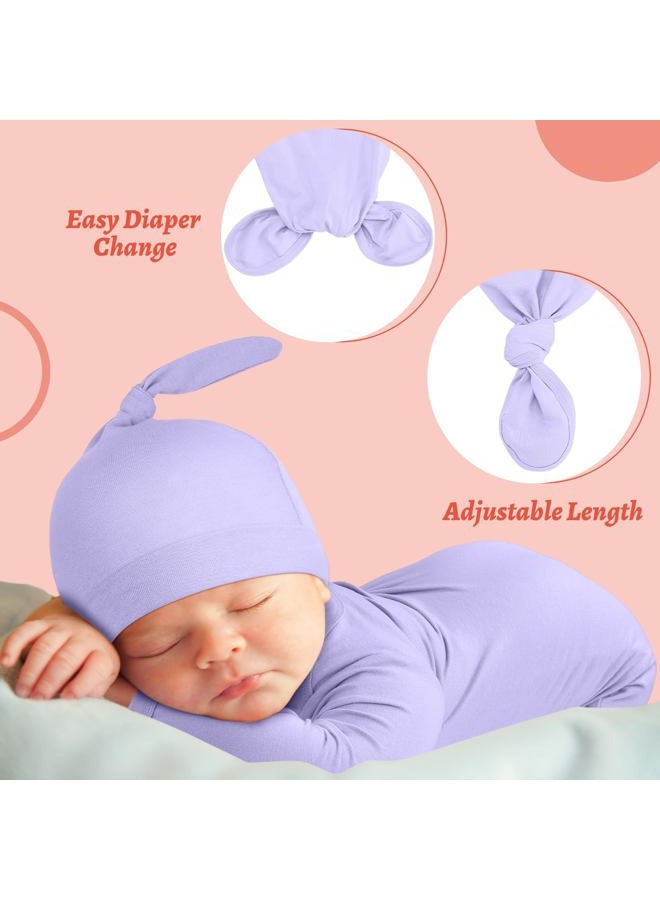 Cuffbow 6 Packs Newborn Baby Knotted Gowns Set 0-6 Months Cotton Sleeper Long Sleeve Nightgown and Hat Set for Infant Baby, Light Color, 0-6 Months - Image 2