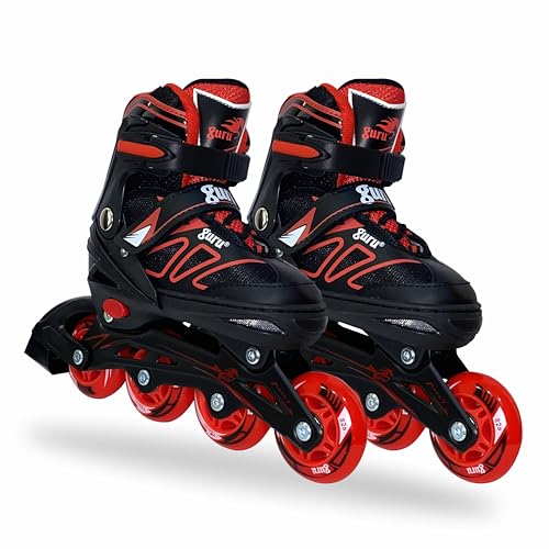 GURU Inline Skates, Inline Skates 4 Wheels 70mm for Kids & Adults Large Size in-line Skates - Size 36-39 Euro (Red) - Image 1