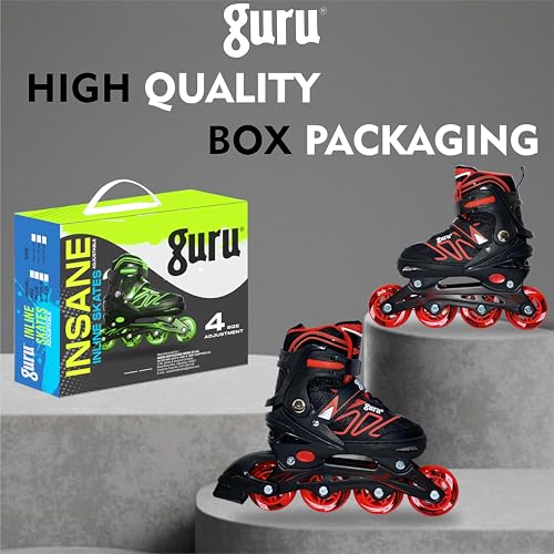 GURU Inline Skates, Inline Skates 4 Wheels 70mm for Kids & Adults Large Size in-line Skates - Size 36-39 Euro (Red) - Image 2