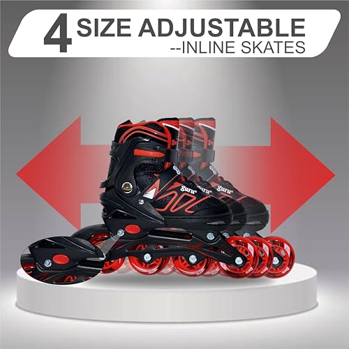 GURU Inline Skates, Inline Skates 4 Wheels 70mm for Kids & Adults Large Size in-line Skates - Size 36-39 Euro (Red) - Image 4