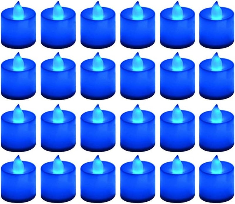 LANKER 24 Pack Flameless Led Tea Lights Candles, Flickering Blue Battery Operated Electronic Fake Candles, Decorations for Wedding, Party, Christmas, Halloween and Festival Celebration (Blue) - Image 1
