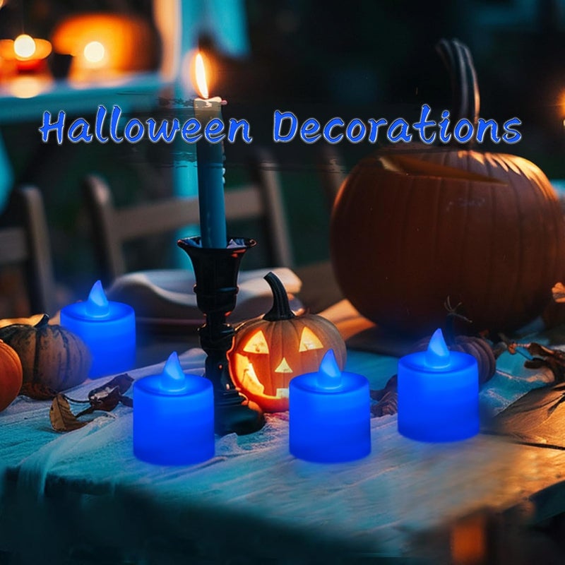 LANKER 24 Pack Flameless Led Tea Lights Candles, Flickering Blue Battery Operated Electronic Fake Candles, Decorations for Wedding, Party, Christmas, Halloween and Festival Celebration (Blue) - Image 3