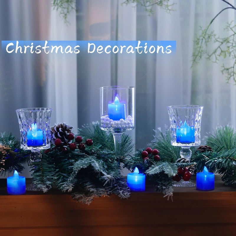 LANKER 24 Pack Flameless Led Tea Lights Candles, Flickering Blue Battery Operated Electronic Fake Candles, Decorations for Wedding, Party, Christmas, Halloween and Festival Celebration (Blue) - Image 2
