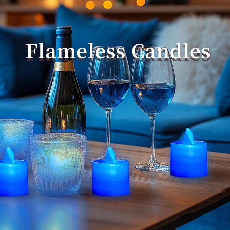 LANKER 24 Pack Flameless Led Tea Lights Candles, Flickering Blue Battery Operated Electronic Fake Candles, Decorations for Wedding, Party, Christmas, Halloween and Festival Celebration (Blue) - Image 5