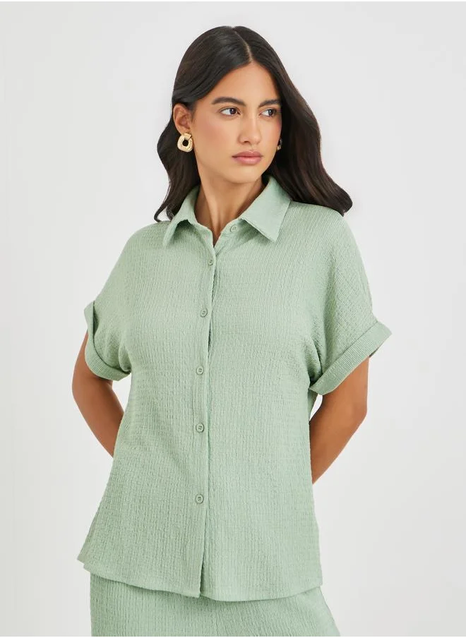 ستايلي Styli Textured Buttoned Short Sleeve Shirt
