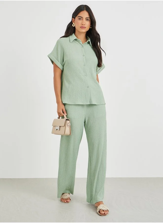 ستايلي Styli Textured Buttoned Short Sleeve Shirt