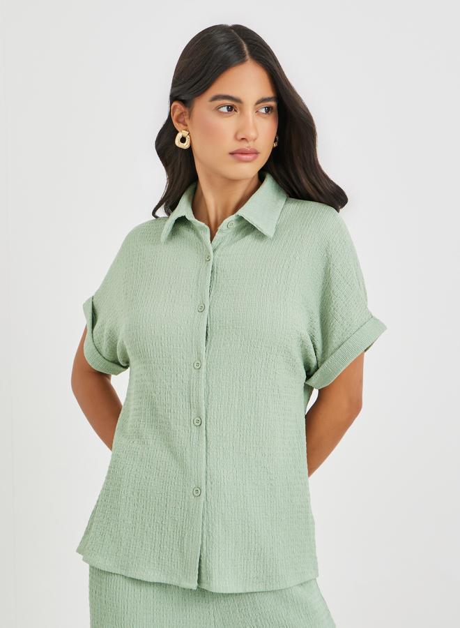 Styli Textured Buttoned Short Sleeve Shirt - Image 1