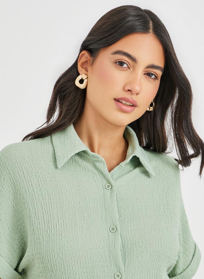 Styli Textured Buttoned Short Sleeve Shirt - Image 3