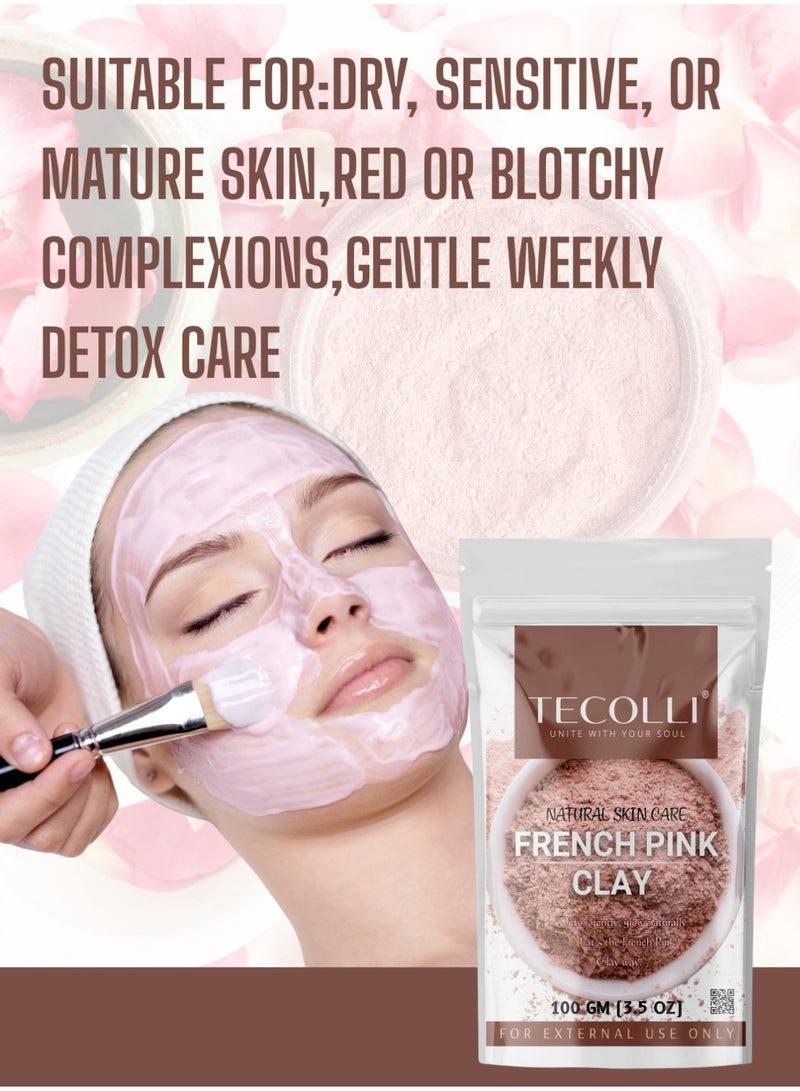 TECOLLI French Pink Powder | Montmorillonite Rose Pink-Clay | Detox, Exfoliation, Oil Control|100% Pure & Natural Face Mask Skincare |100 gm - Image 3
