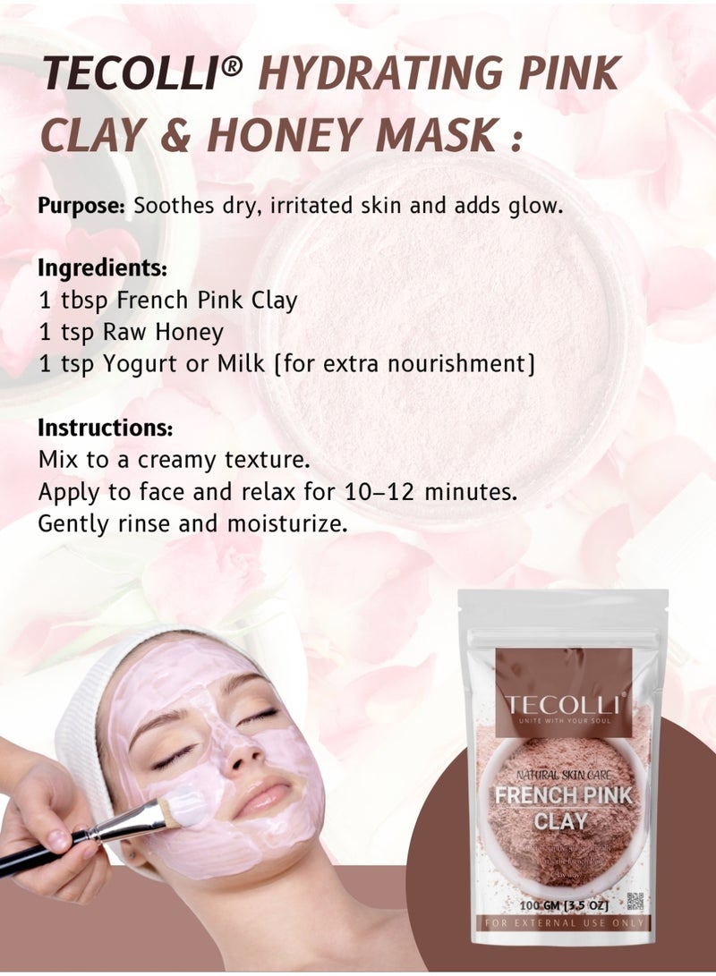 TECOLLI French Pink Powder | Montmorillonite Rose Pink-Clay | Detox, Exfoliation, Oil Control|100% Pure & Natural Face Mask Skincare |100 gm - Image 5