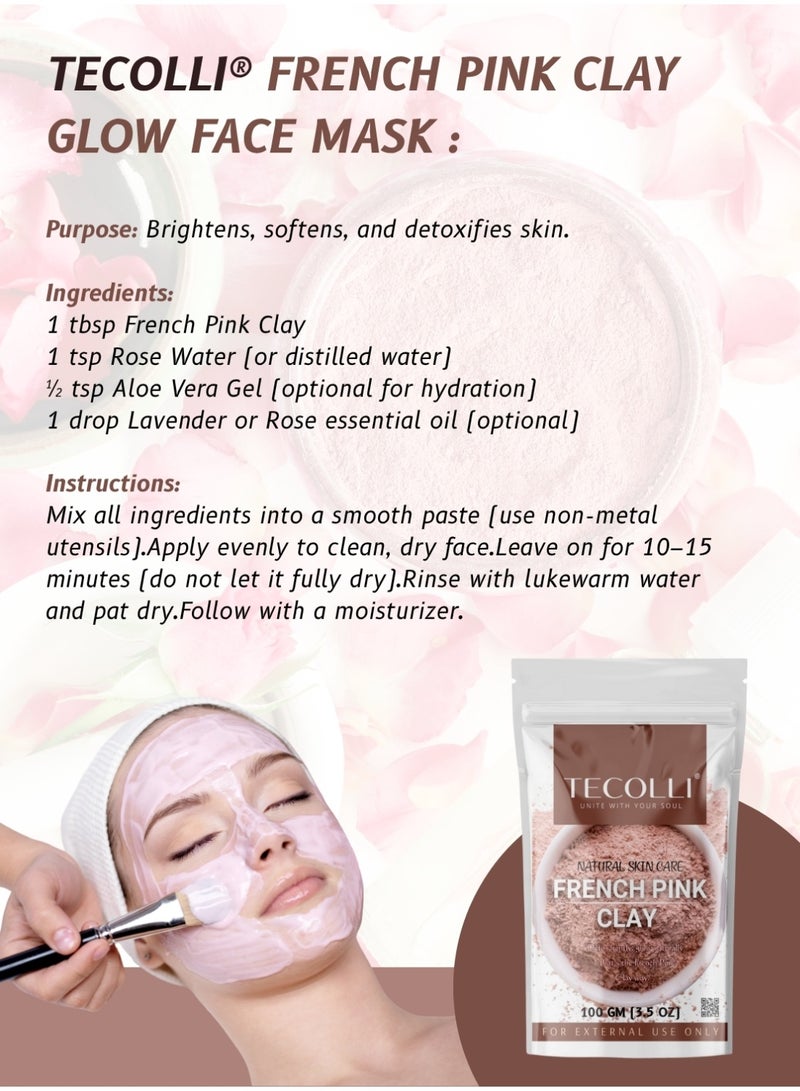 TECOLLI French Pink Powder | Montmorillonite Rose Pink-Clay | Detox, Exfoliation, Oil Control|100% Pure & Natural Face Mask Skincare |100 gm - Image 4