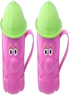 Lamsa Plast Lamsa Plast Plastic Bear Shape Mugs Set, 2 Pieces - Fuchsia and Green, 150 ml 