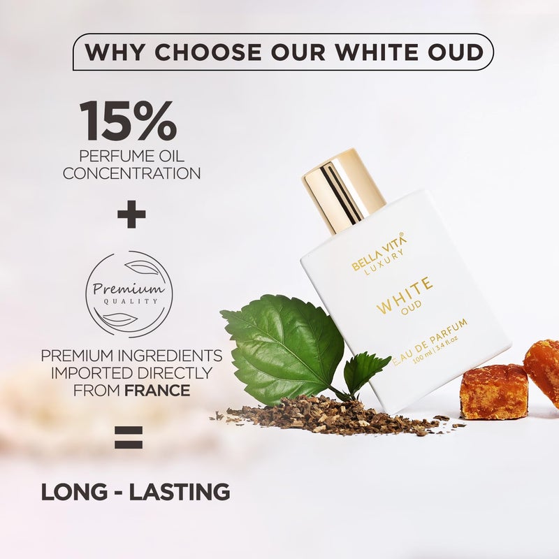 Bella Vita Luxury BellaVita Luxury White OUD Unisex Perfume 100Ml | Premium Arabic Men and Women Perfumes | Notes of Artemisia, Musk, Oud Vetiver and Freesias | Exquisite Unisex Arabian Perfume for Women & Men - Image 4
