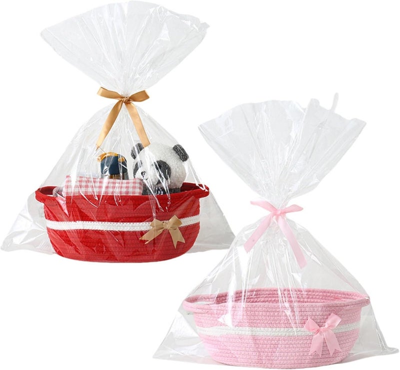 PandaEar سلة هدايا صغيرة من باندا إير 2 حزمة مصنوعة من القطن المنسوج فارغة سلة هدايا لحفلات استقبال المواليد والأعياد وأعياد الميلاد قابلة لإعادة الاستخدام لتنظيم التخزين مجموعة تغليف الهدايا 118x 8x 47 أحمر وردي - Image 1