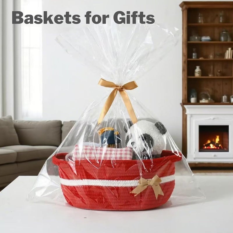 PandaEar سلة هدايا صغيرة من باندا إير 2 حزمة مصنوعة من القطن المنسوج فارغة سلة هدايا لحفلات استقبال المواليد والأعياد وأعياد الميلاد قابلة لإعادة الاستخدام لتنظيم التخزين مجموعة تغليف الهدايا 118x 8x 47 أحمر وردي - Image 4