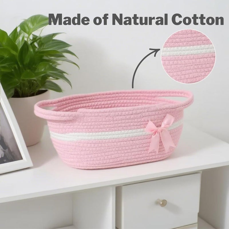 PandaEar سلة هدايا صغيرة من باندا إير 2 حزمة مصنوعة من القطن المنسوج فارغة سلة هدايا لحفلات استقبال المواليد والأعياد وأعياد الميلاد قابلة لإعادة الاستخدام لتنظيم التخزين مجموعة تغليف الهدايا 118x 8x 47 أحمر وردي - Image 5