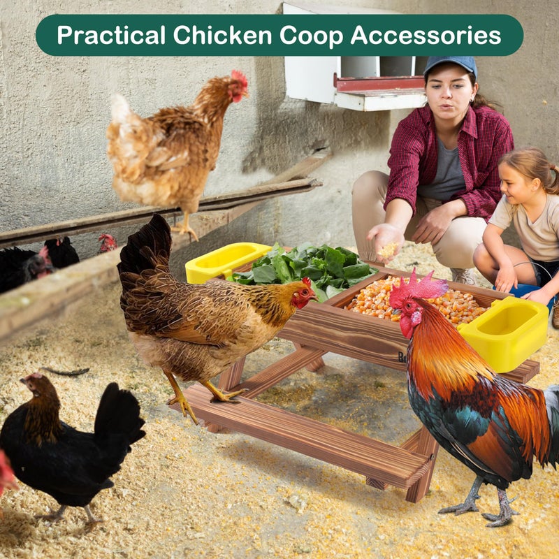 Boulphia Chicken Feeders and Waterers, Chicken Feeder No Waste Kit with Picnic Table and 2 Water Feeder, Handmade Wooden Chicken Supplies & Accessories for Chicken Coop - Image 5