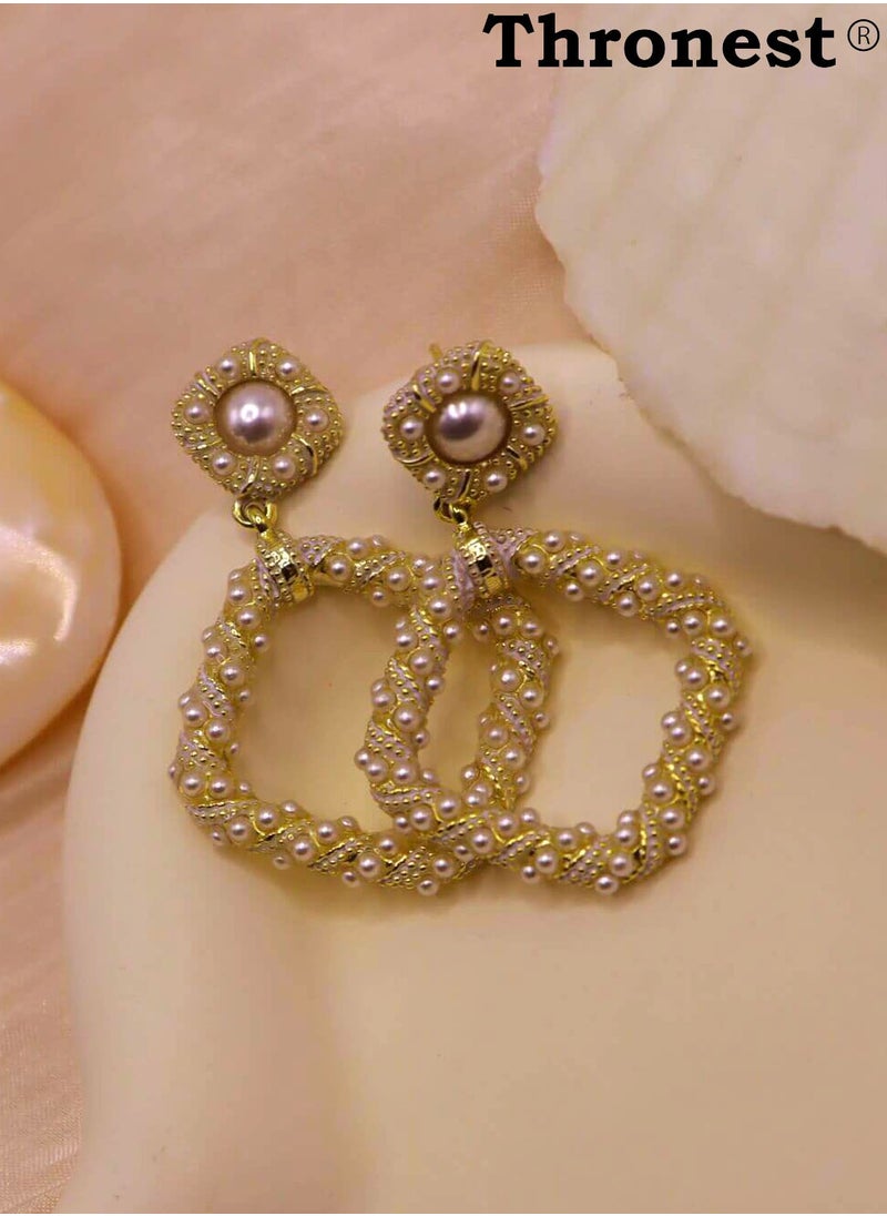 Thronest - My Mother Series , Elegant Gold Pearl Drop Earring，Square design ，unique and generous，Suitable for daily life, attending parties, weddings,Mother's Day Gifts - Image 1