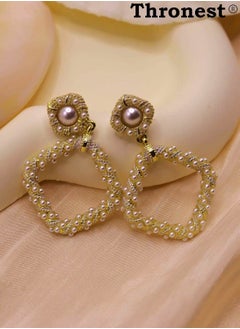Thronest Elegant Gold Pearl Drop Earring，Square design ，unique and generous，Suitable for daily life, attending parties, weddings  - Image 5