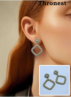 Thronest Elegant Gold Pearl Drop Earring，Square design ，unique and generous，Suitable for daily life, attending parties, weddings  - Image 1