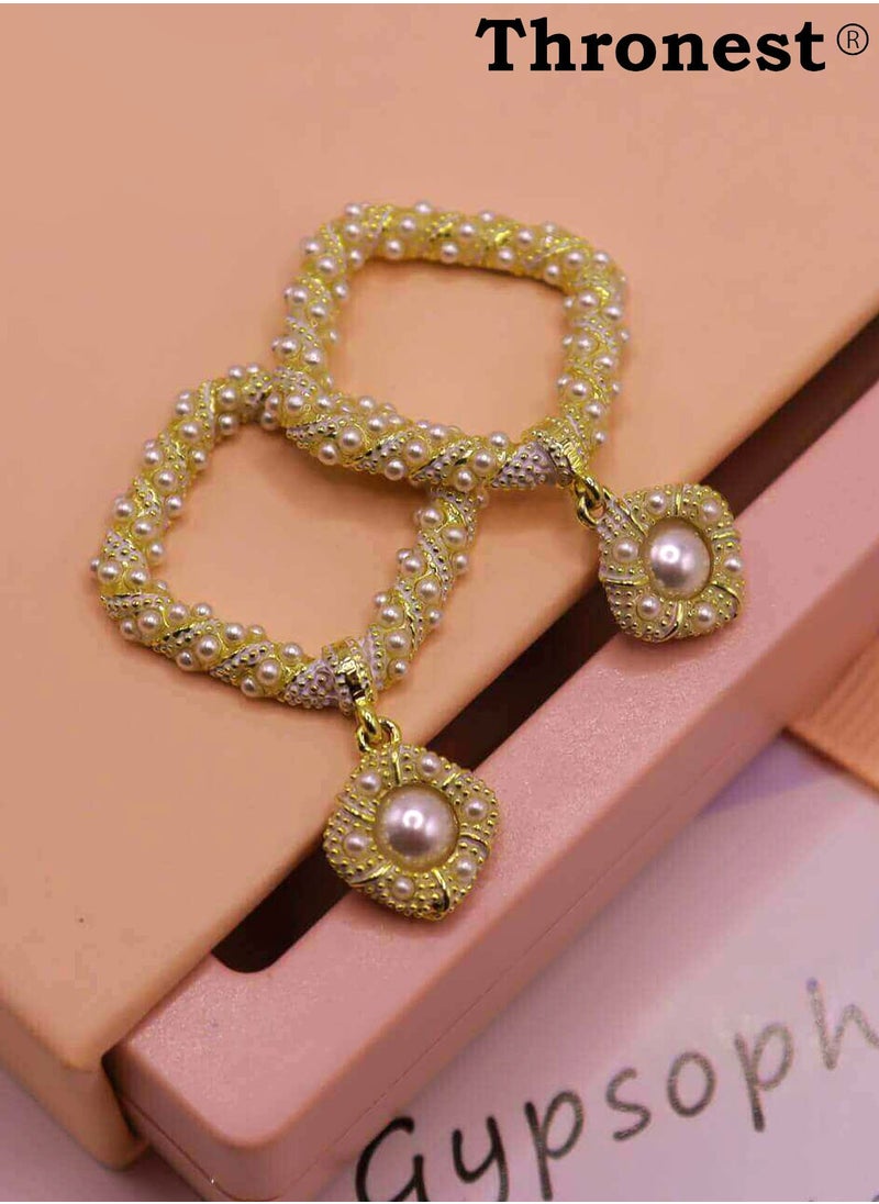 Thronest - My Mother Series , Elegant Gold Pearl Drop Earring，Square design ，unique and generous，Suitable for daily life, attending parties, weddings,Mother's Day Gifts - Image 1