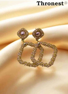 Thronest Elegant Gold Pearl Drop Earring，Square design ，unique and generous，Suitable for daily life, attending parties, weddings  - Image 2