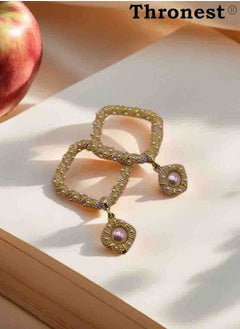Thronest Elegant Gold Pearl Drop Earring，Square design ，unique and generous，Suitable for daily life, attending parties, weddings  - Image 3