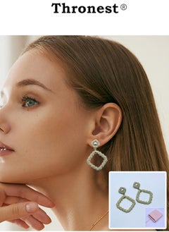 My Mother Series , Elegant Gold Pearl Drop Earring，Square design ，unique and generous，Suitable for daily life, attending parties, weddings,Mother's Day Gifts