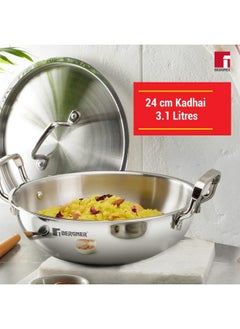 BERGNER Bergner Tripro Triply Stainless Steel 3 Pc Cookware Set, 24 cm Indian Wok/Kadai with Lid, 22 cm Frypan Without Lid, Fast and Event Heating, Induction Bottom, Gas Ready, Silver  - Image 3