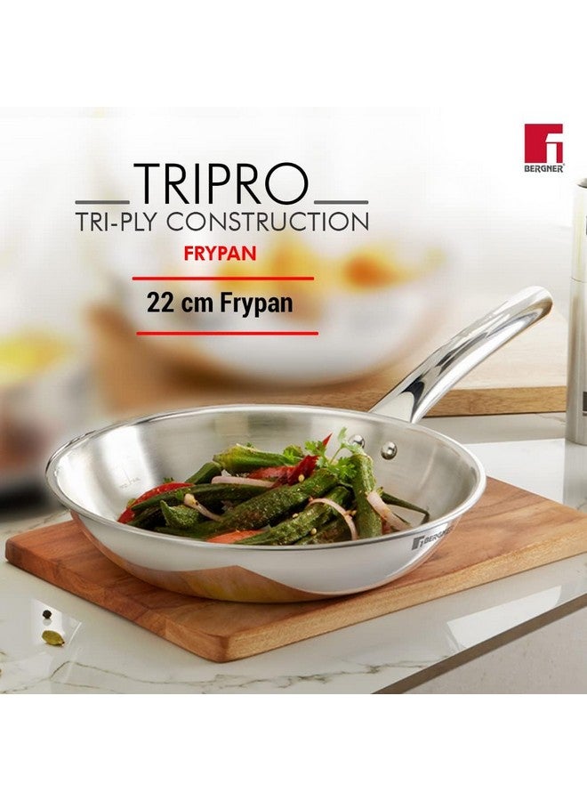 بيرجنر طقم أواني طهي بيرجنر تريبرو تريبلي من الفولاذ المقاوم للصدأ، 3 قطع، مقلاة ووك/كاداي هندية 24 سم مع غطاء، مقلاة 22 سم بدون غطاء، تسخين سريع وفعال، قاعدة حثية، جاهزة للغاز، لون فضي - Image 2