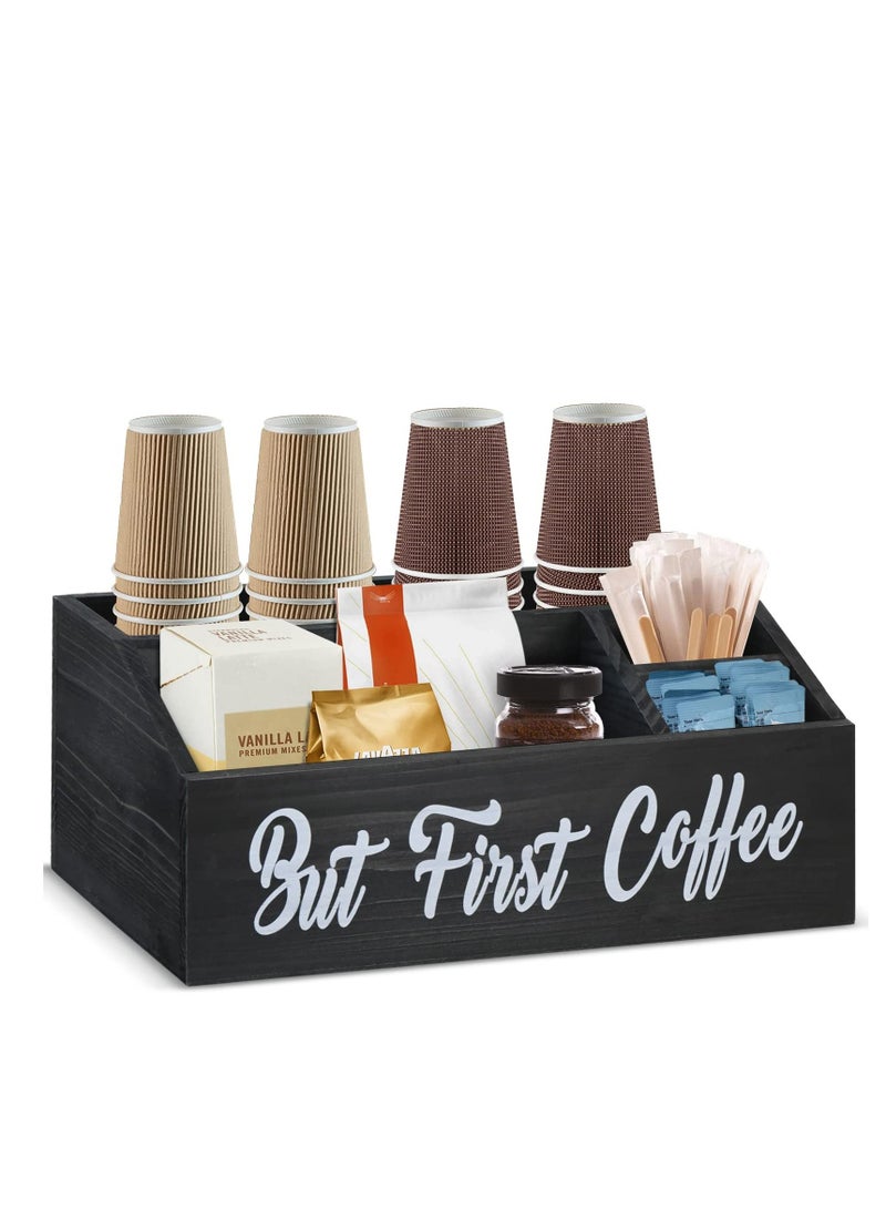 XiuWoo Wooden coffee station organizer, coffee bar accessories for counter, coffee bar bin box, coffee pods holder, farmhouse coffee bar decor - Image 1