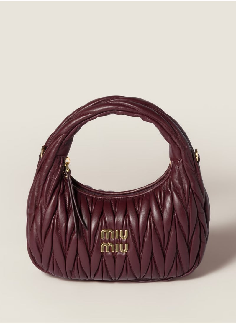 Miu Miu MIU Wander Matelassé Nappa Leather Hobo Bag, Women's Tote Bag, Womens Cross-Body Bag, Women's Hand Bag, Women's Shoulder Bag, Women's Travel Bag, Burgundy  - Image 1