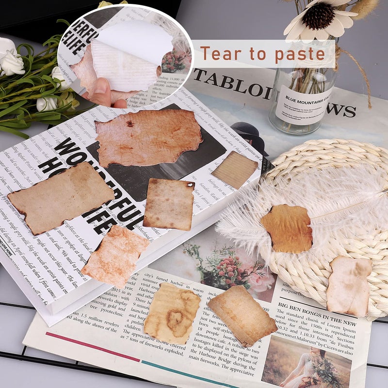 Pengxiaomei Vintage Scrapbook Paper Stickers, 90 Pcs Antique Looking Aged Paper Classic Old Writing Sticker for Scrapbook, Planner, Craft (2 Styles) - Image 4