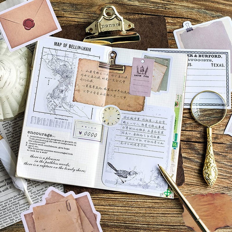Pengxiaomei Vintage Scrapbook Paper Stickers, 90 Pcs Antique Looking Aged Paper Classic Old Writing Sticker for Scrapbook, Planner, Craft (2 Styles) - Image 5