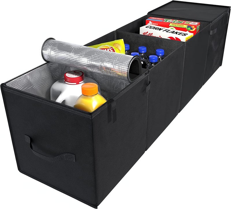 lebogner Auto Trunk Organizer With Insulated Cooler Compartments XLarge Vacation Trunk Cooler Box For Hot Or Cold Food While Traveling Multipurpose Collapsible Car Accessories Storage Organizer