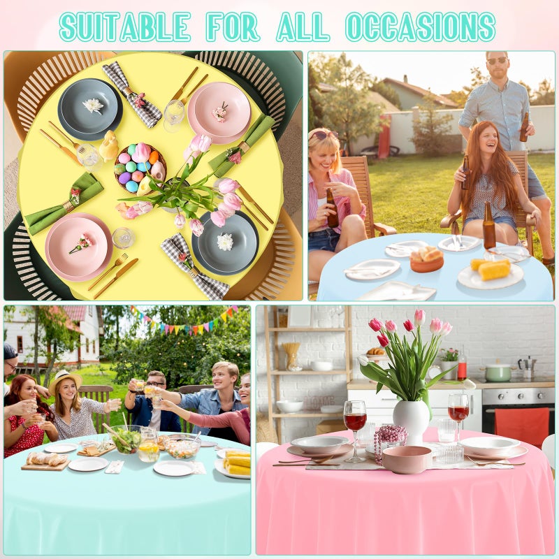 MASHAN 12Pcs Plastic Round Pastel Color Tablecloths,Mix Color Table Cloth Disposable Round Table Covers for Baby Shower, Wedding,Birthday Party,Spring Easter and Summer Party Decorations, 84 Inch - Image 5