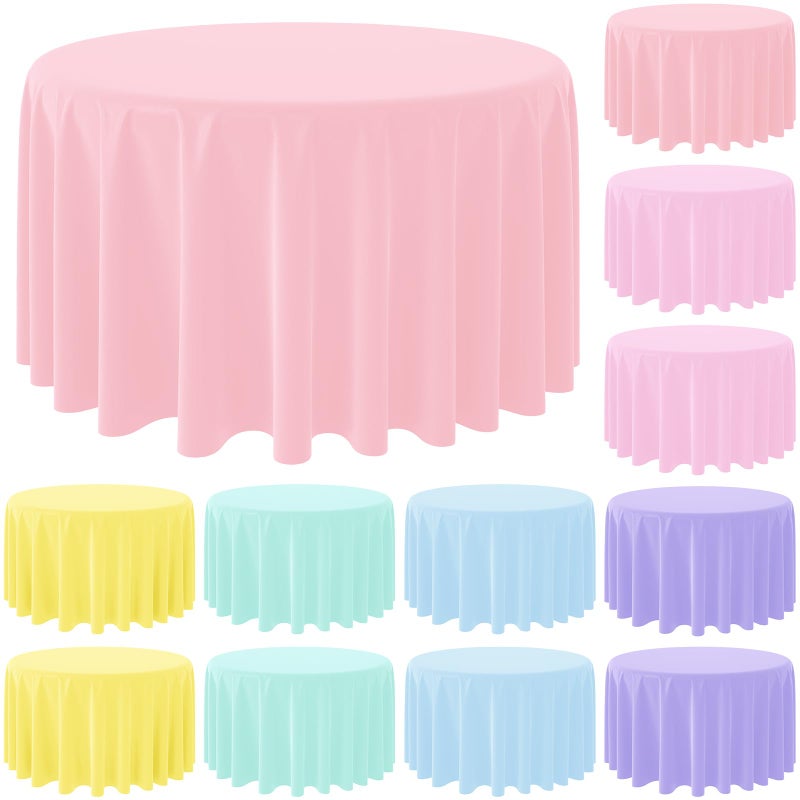 MASHAN 12Pcs Plastic Round Pastel Color Tablecloths,Mix Color Table Cloth Disposable Round Table Covers for Baby Shower, Wedding,Birthday Party,Spring Easter and Summer Party Decorations, 84 Inch - Image 1