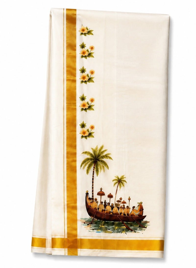 meeshakaran.com Men's Premium Kerala Heritage Printed Shirt and Mundu combo - Image 3