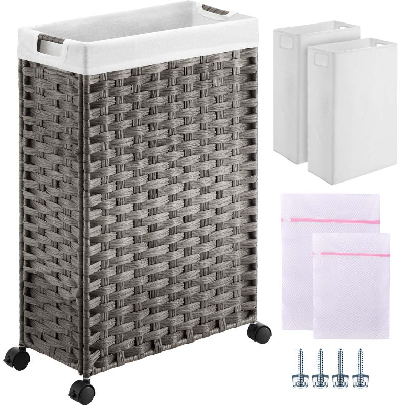 Greenstell Greenstell Laundry Hamper with Wheels 119 Gallon 45L Small Clothes Hamper with 2 Removable Liner Bags  2 Mesh Bags Slim Rattan Laundry Basket for Bathroom Bedroom Grey 