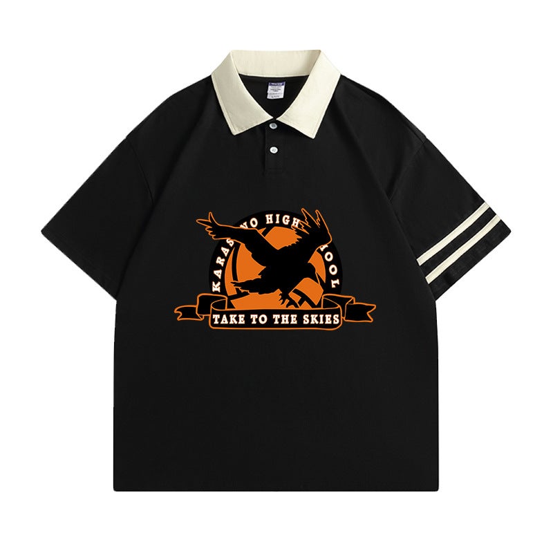 Volleyball Junior Animation Short-sleeved T-shirt Men's and Women's Uno College Volleyball Department Xigu Evening Retro Polo Shirt Summer New - Image 1