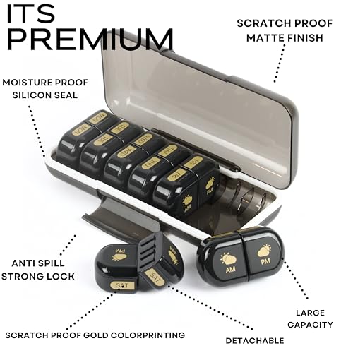 POPCUBE Premium Medicine Organizer Box 2 times a day with Detachable Compartments-Pill Organizer Box for Travel, storing medicines, pills, supplements (Black) - Image 3
