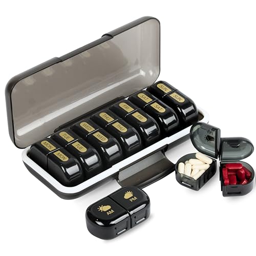 POPCUBE Premium Medicine Organizer Box 2 times a day with Detachable Compartments-Pill Organizer Box for Travel, storing medicines, pills, supplements (Black) - Image 1