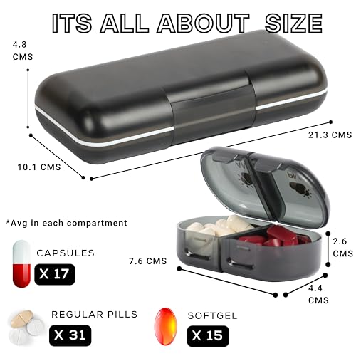 POPCUBE Premium Medicine Organizer Box 2 times a day with Detachable Compartments-Pill Organizer Box for Travel, storing medicines, pills, supplements (Black) - Image 2