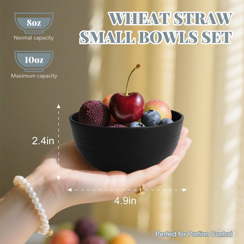 Homienly Small Bowls Unbreakable Wheat Straw Dessert Bowls 10 OZ Lightweight Stackable Bowls for Camping,RV Dishwasher Safe Plastic Cereal Bowls for New Home,Dorm,Outdoor(Black, 6PCS) - Image 2