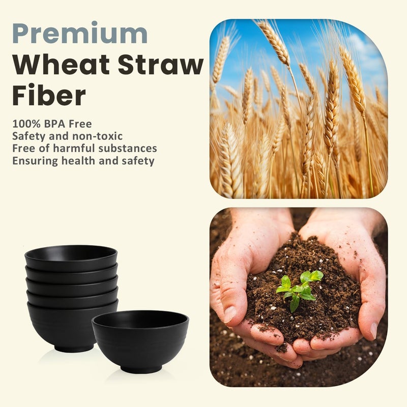 Homienly Small Bowls Unbreakable Wheat Straw Dessert Bowls 10 OZ Lightweight Stackable Bowls for Camping,RV Dishwasher Safe Plastic Cereal Bowls for New Home,Dorm,Outdoor(Black, 6PCS) - Image 4