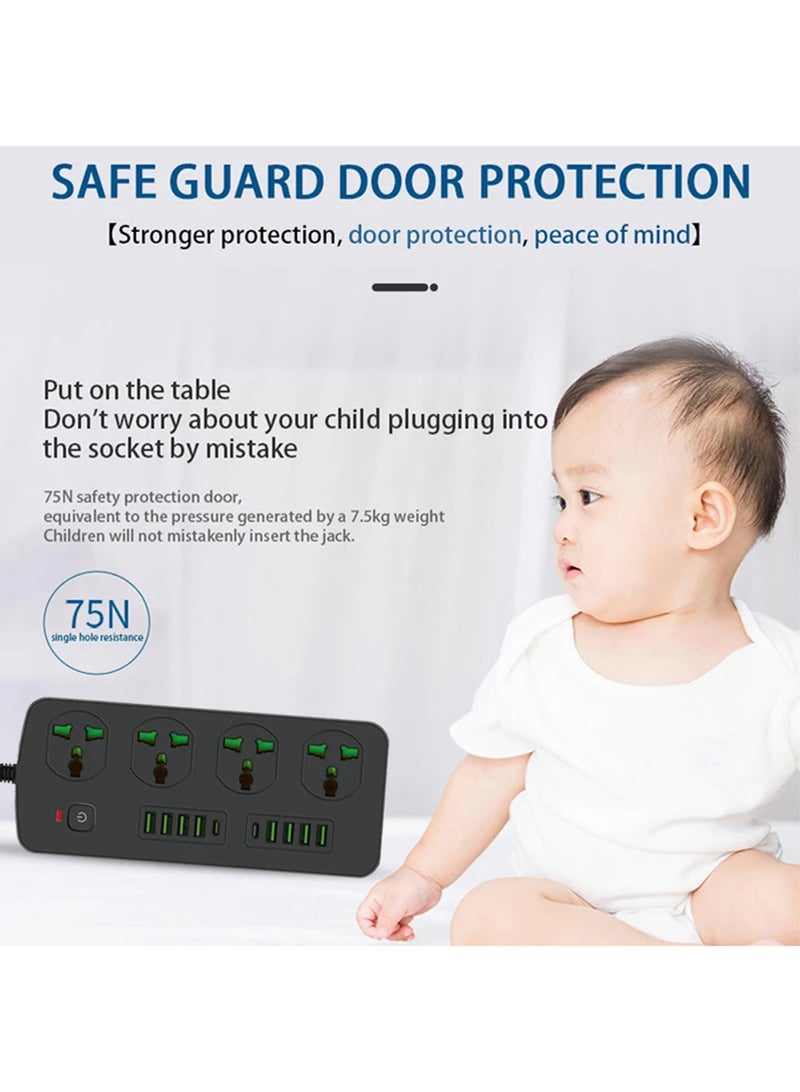 Captaintech Power Socket With 4 Universal Socket And USB Type-C Port Multiprise Network Filter Power Strip With 2M Extension Cord Safety on - Image 2